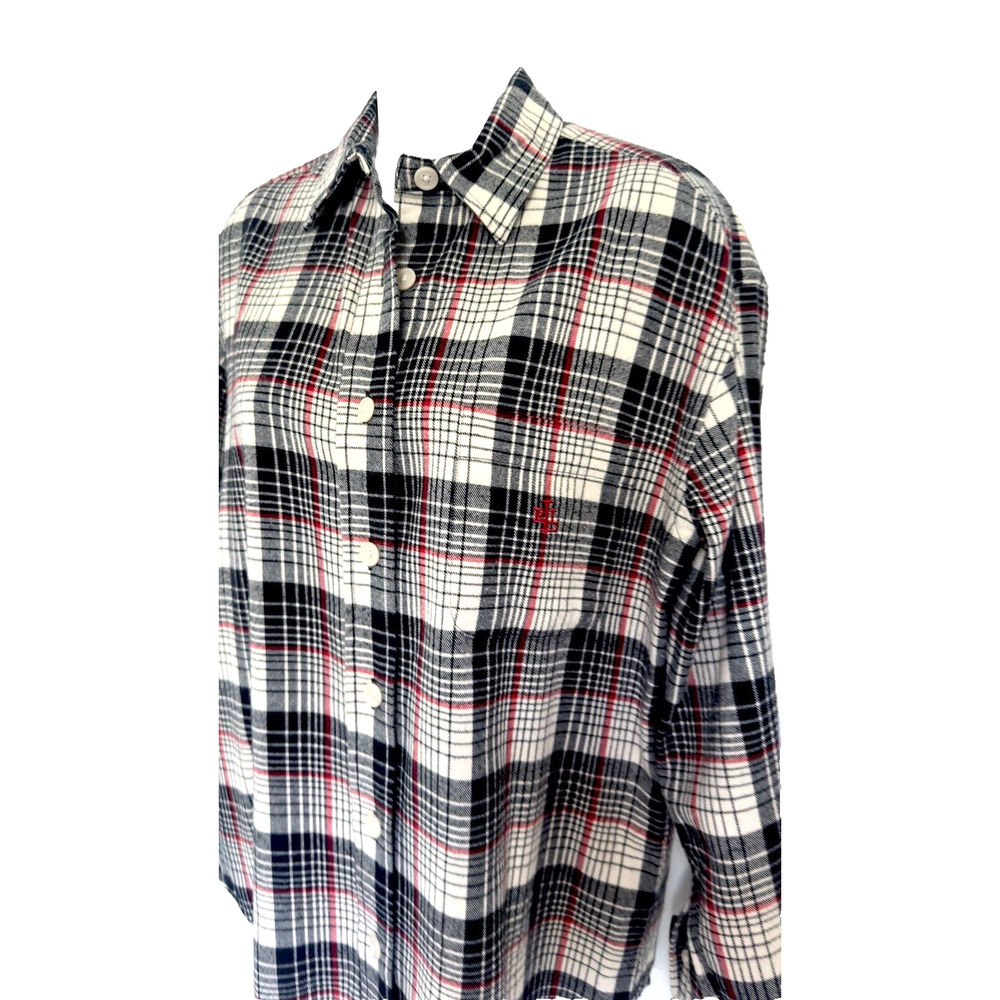 RALPH LAUREN VINTAGE FLANNEL SHIRT PLAID LOGO SZ S BLACK RED WHITE